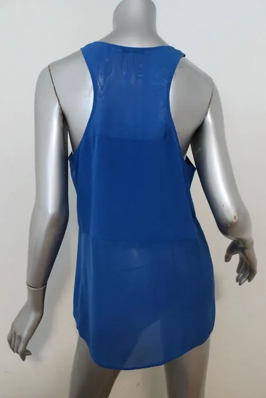 Débardeur T par Alexander Wang en soie et mousseline à panneaux bleus taille moyenne