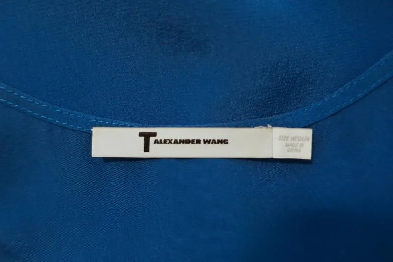 Débardeur T par Alexander Wang en soie et mousseline à panneaux bleus taille moyenne