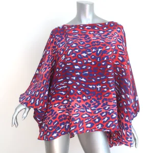 Talbot Runhof Batwing Blouse Red Leopard Print Stretch Silk Size 6