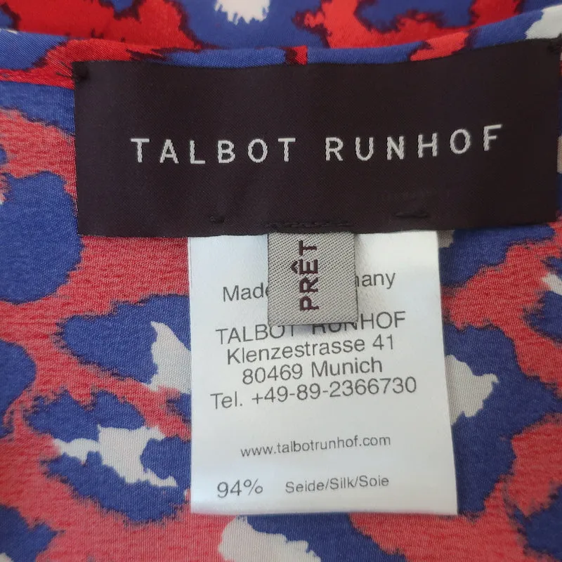 Talbot Runhof Blouse à emmanchures chauve-souris en soie extensible imprimée léopard rouge Taille 6