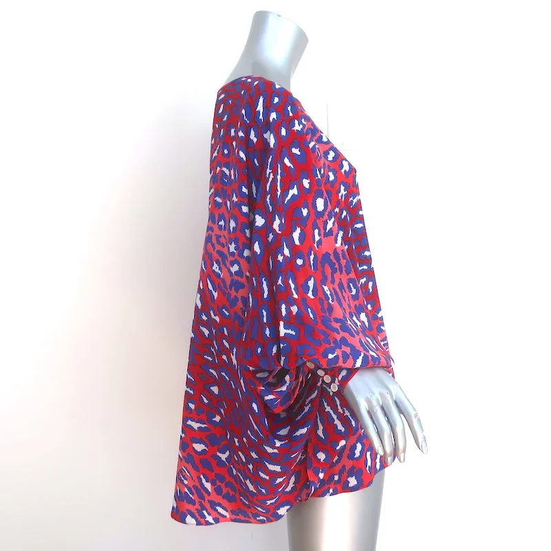 Talbot Runhof Blouse à emmanchures chauve-souris en soie extensible imprimée léopard rouge Taille 6