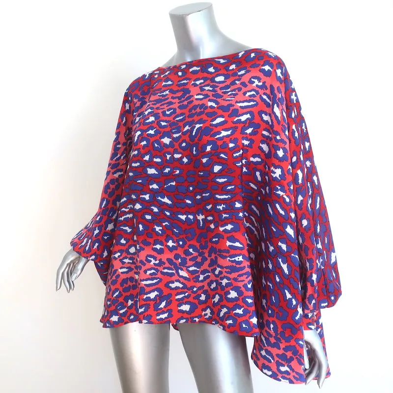 Talbot Runhof Blouse à emmanchures chauve-souris en soie extensible imprimée léopard rouge Taille 6