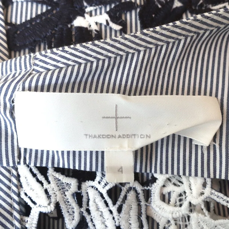 Thakoon Addition Haut à Surpiqûres en Dentelle Rayé Bleu en Coton Taille 4 Blouse à Manches Courtes