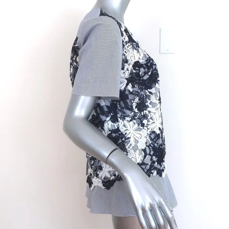 Thakoon Addition Haut à Surpiqûres en Dentelle Rayé Bleu en Coton Taille 4 Blouse à Manches Courtes