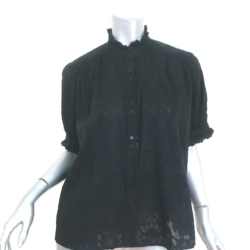 LE SUPERBE Chemisier Noir en Voile de Coton Burnout Taille 0 à Manches Courtes