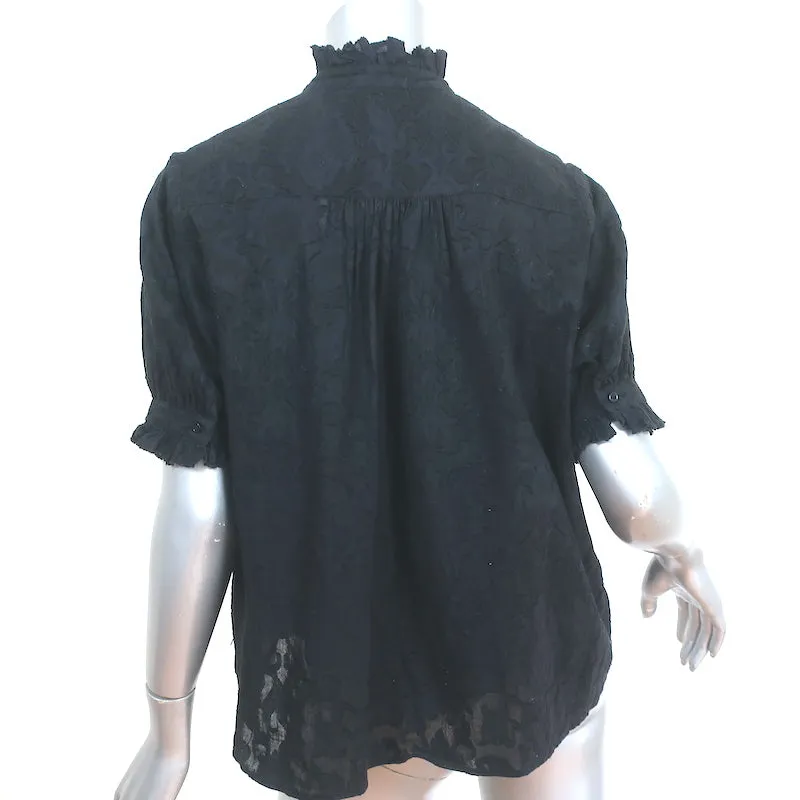 LE SUPERBE Chemisier Noir en Voile de Coton Burnout Taille 0 à Manches Courtes