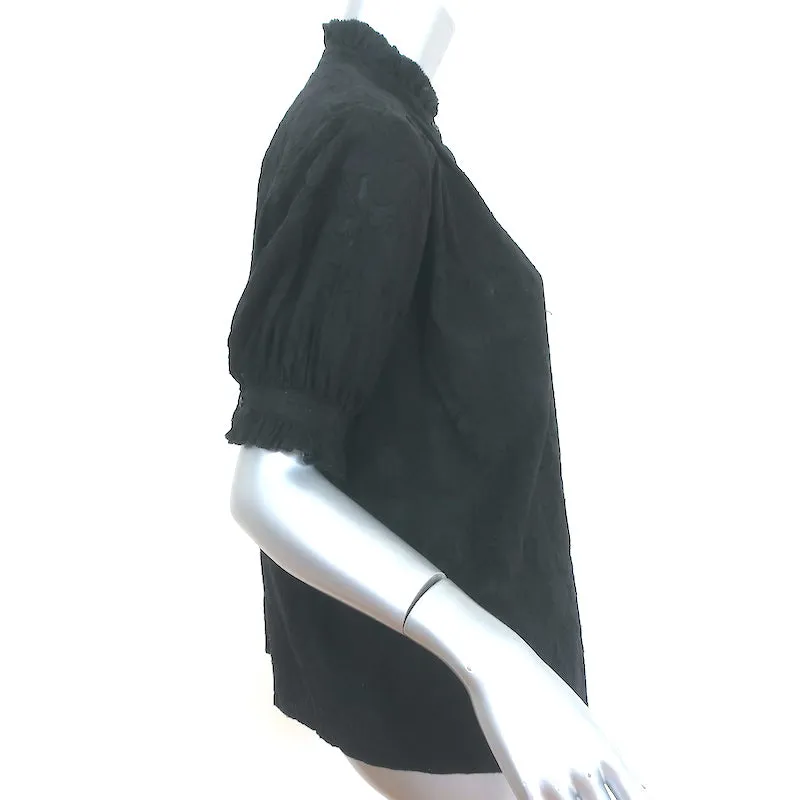 LE SUPERBE Chemisier Noir en Voile de Coton Burnout Taille 0 à Manches Courtes