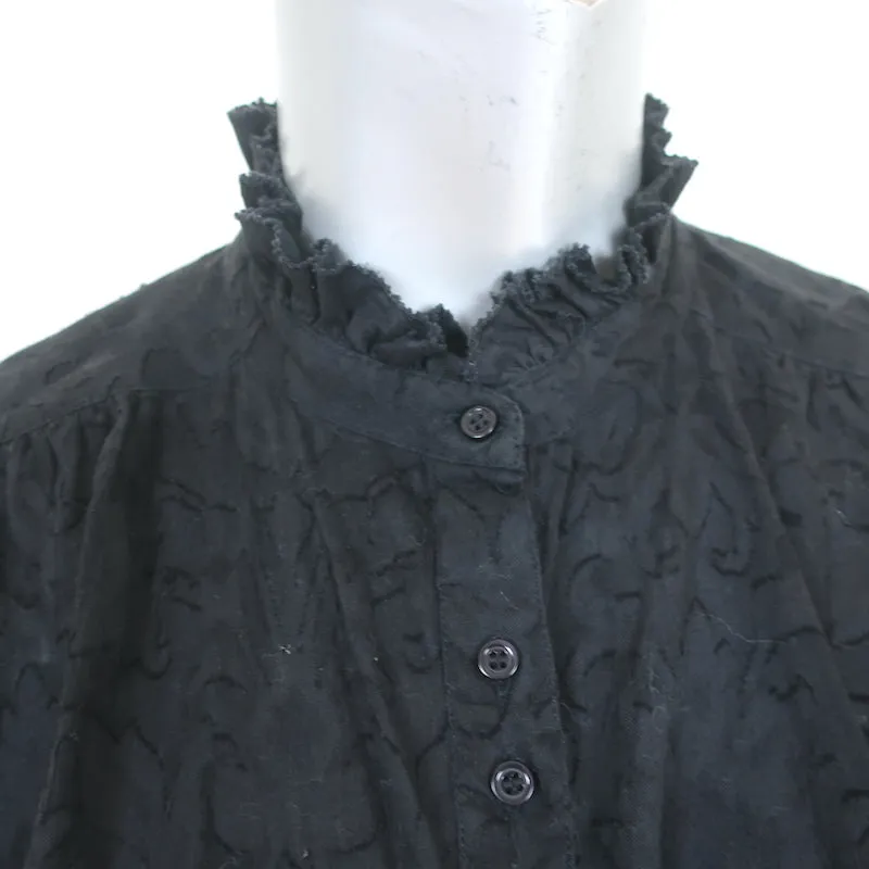 LE SUPERBE Chemisier Noir en Voile de Coton Burnout Taille 0 à Manches Courtes