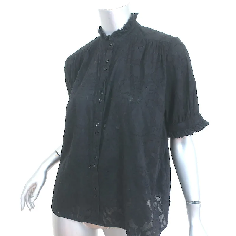 LE SUPERBE Chemisier Noir en Voile de Coton Burnout Taille 0 à Manches Courtes
