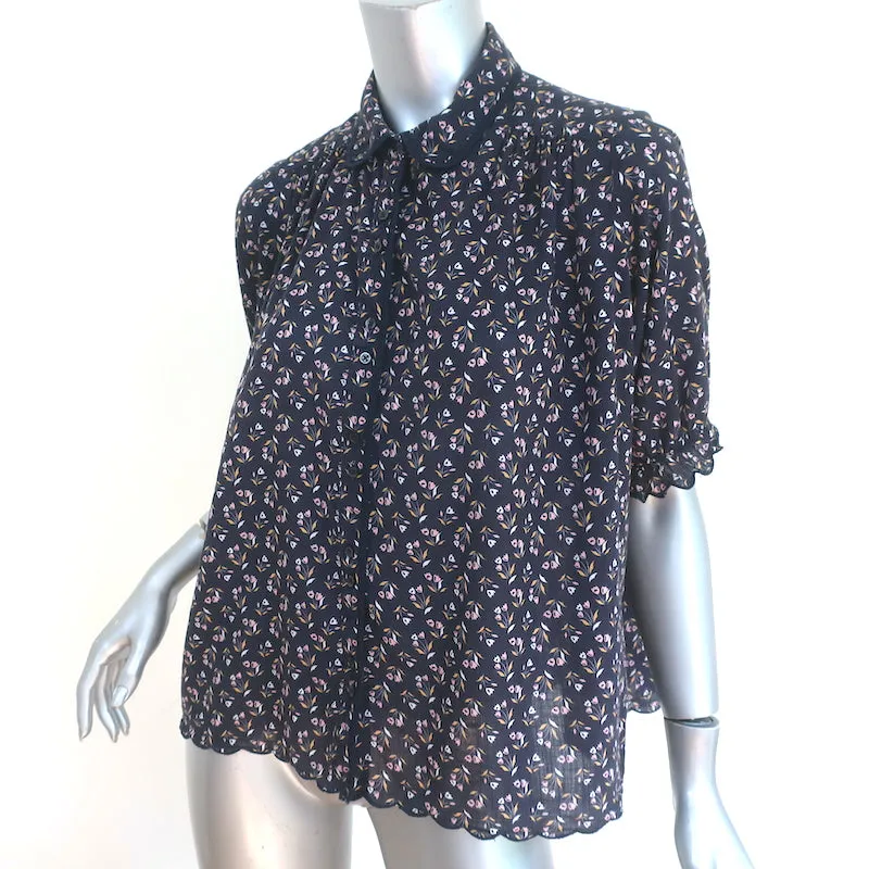 LE SUPERBE Haut à boutons Imprimé floral charbonné en coton festonné Taille 0