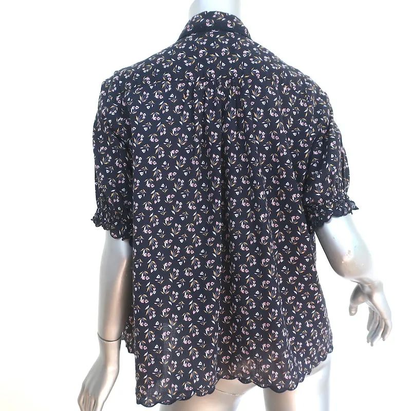 LE SUPERBE Haut à boutons Imprimé floral charbonné en coton festonné Taille 0