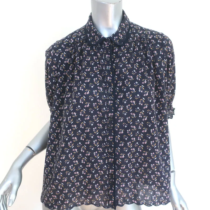 LE SUPERBE Haut à boutons Imprimé floral charbonné en coton festonné Taille 0