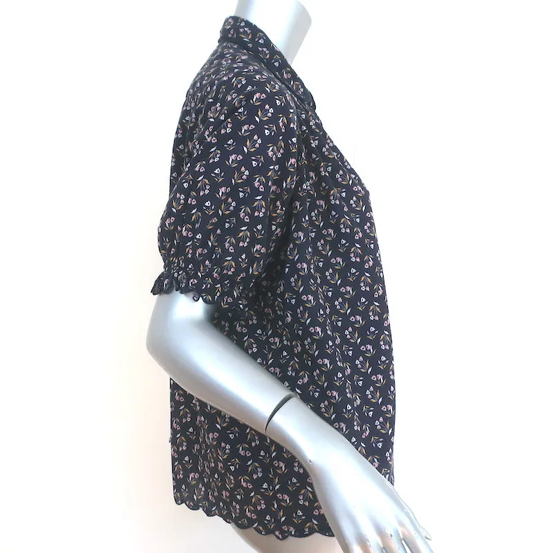 LE SUPERBE Haut à boutons Imprimé floral charbonné en coton festonné Taille 0