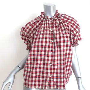 THE GREAT Checked Puff Sleeve Top Red/Ecru Size 0 Button-Up Blouse