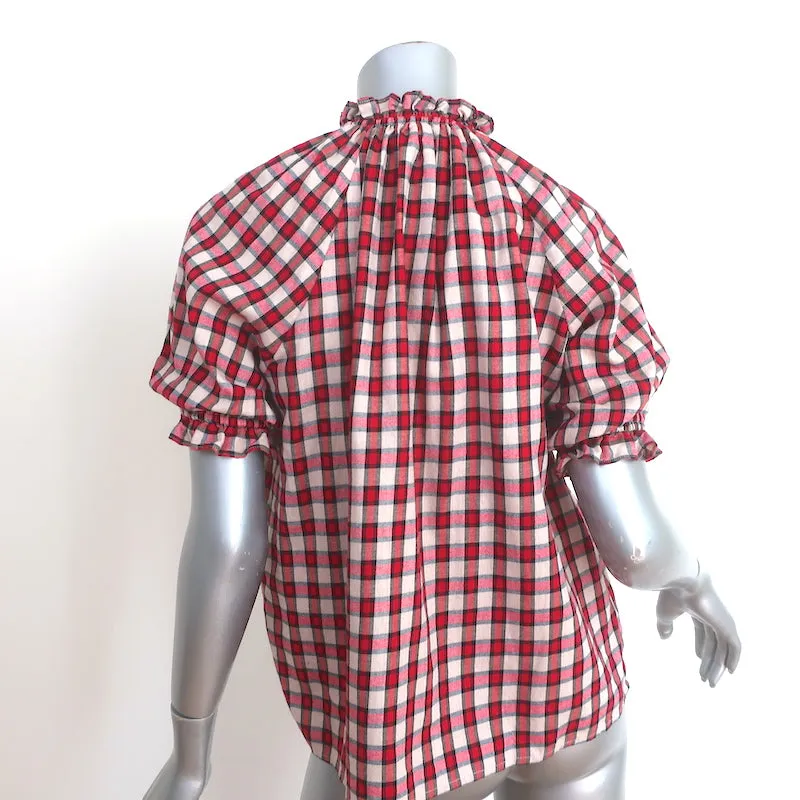 LE SUPERBE Haut à manches bouffantes carreauté Rouge/Écru Taille 0 Blouse à boutons
