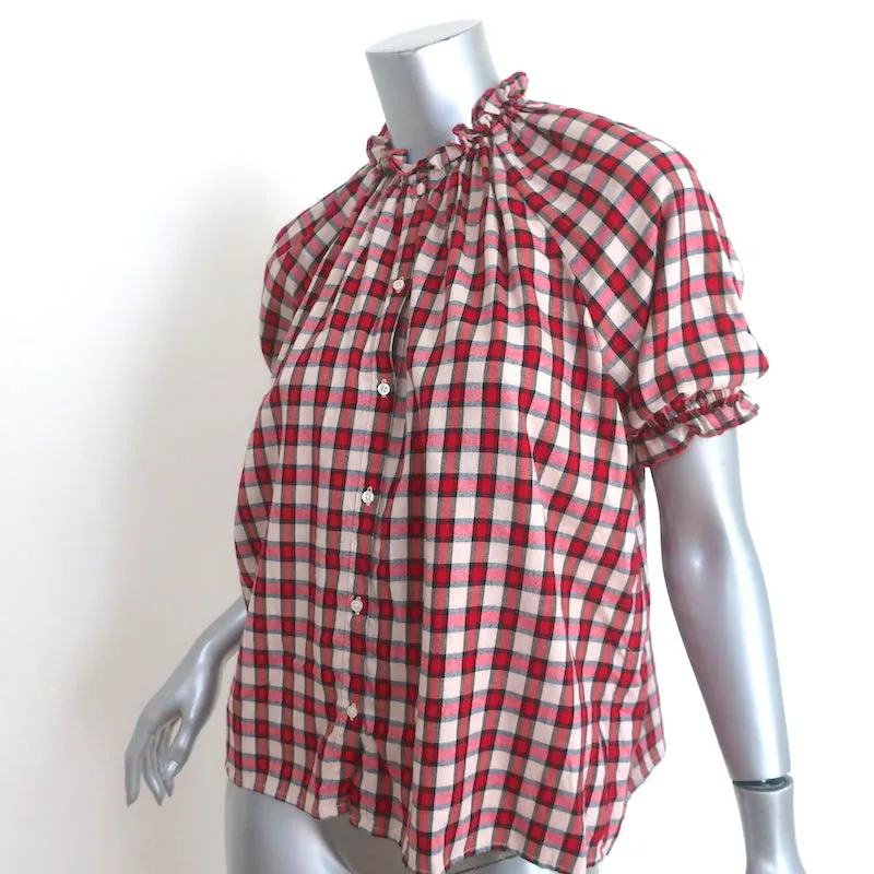 LE SUPERBE Haut à manches bouffantes carreauté Rouge/Écru Taille 0 Blouse à boutons