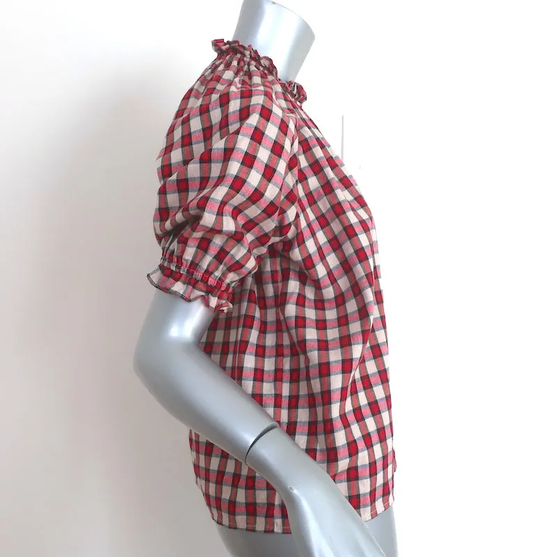 LE SUPERBE Haut à manches bouffantes carreauté Rouge/Écru Taille 0 Blouse à boutons
