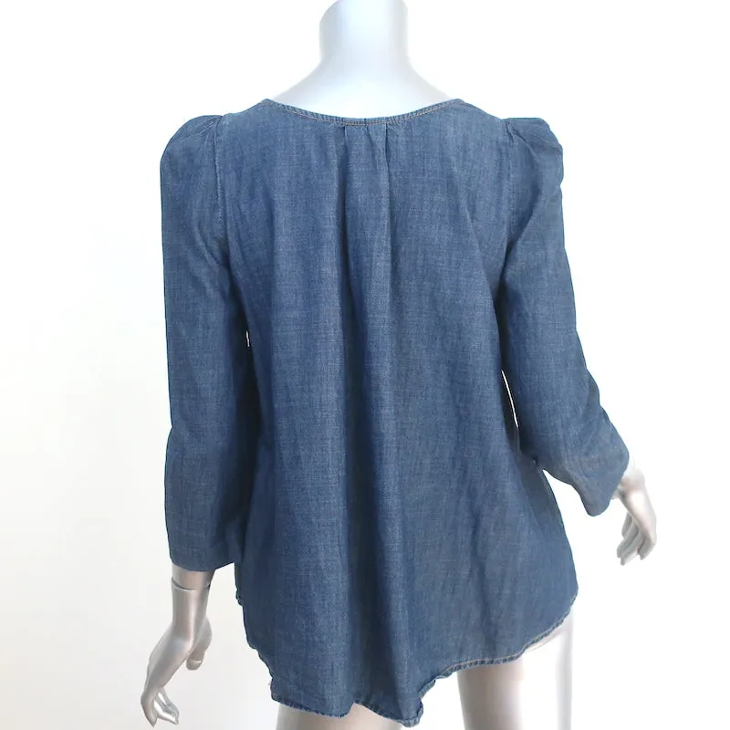 LE SUPERBE Haut à manches bouffantes en denim bleu taille 0 en coton