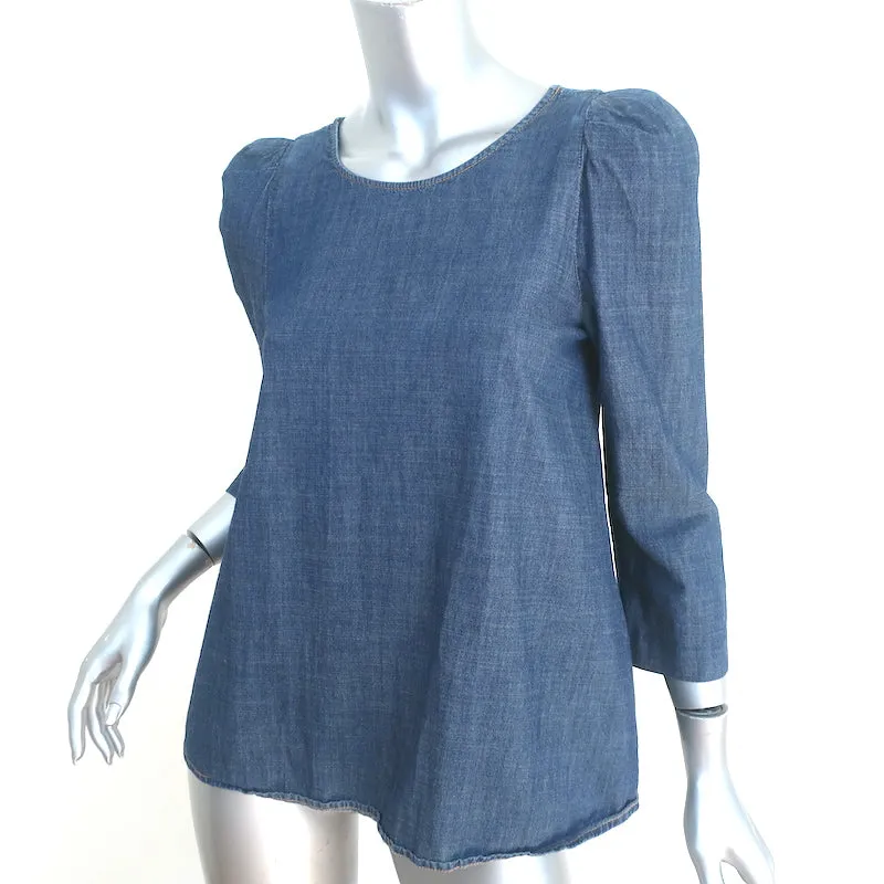 LE SUPERBE Haut à manches bouffantes en denim bleu taille 0 en coton