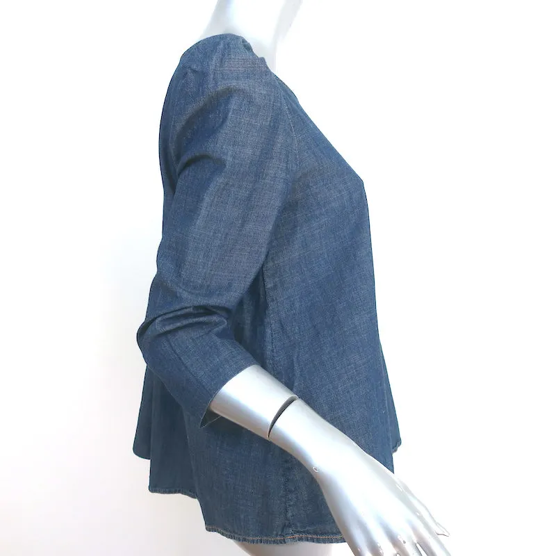 LE SUPERBE Haut à manches bouffantes en denim bleu taille 0 en coton
