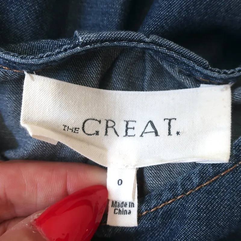 LE SUPERBE Haut à manches bouffantes en denim bleu taille 0 en coton