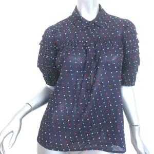 THE GREAT Mare Puff Sleeve Top Navy Dot Embroidered Cotton Size 0