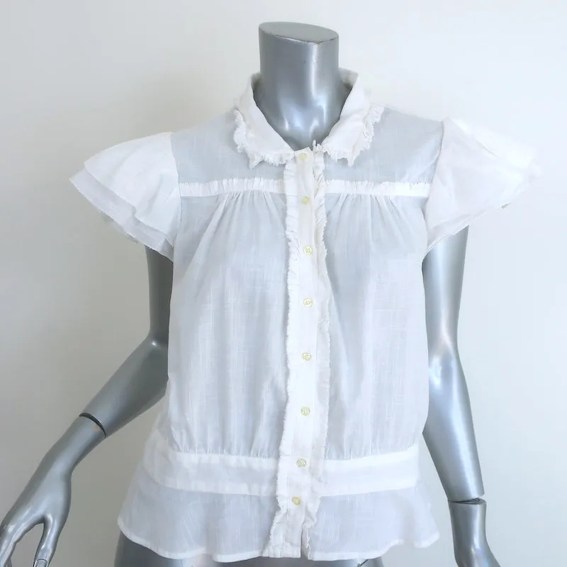 LA MAGNIFIQUE Blouse en Coton Blanc à Volants Gardenia Taille 3 à Boutons