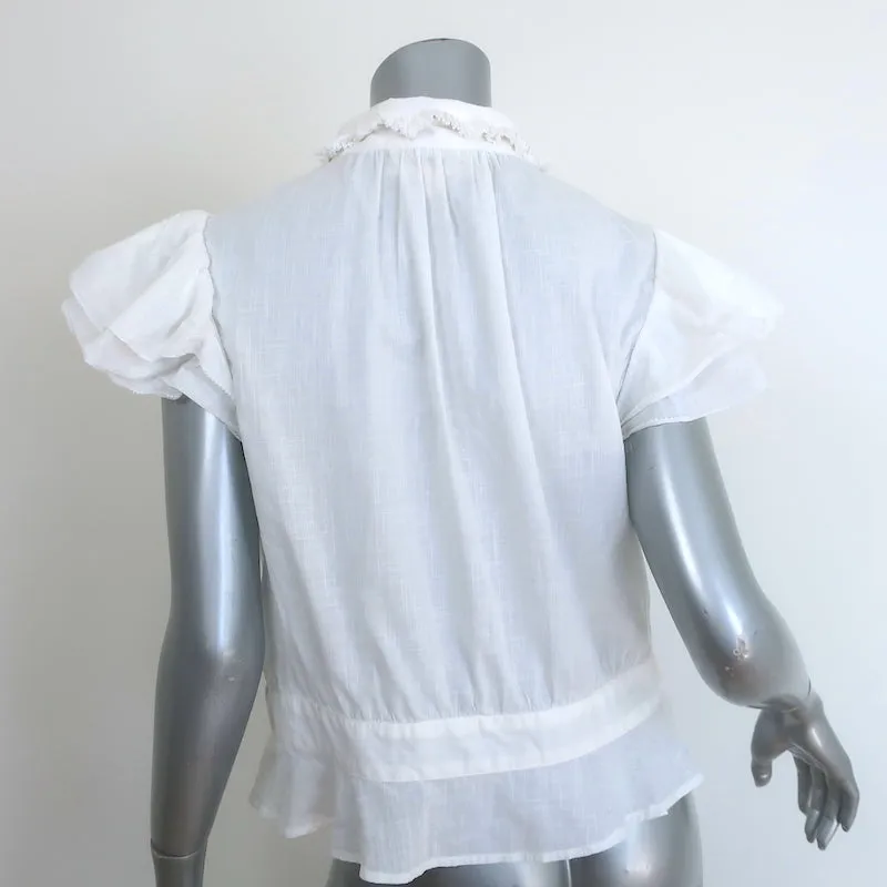 LA MAGNIFIQUE Blouse en Coton Blanc à Volants Gardenia Taille 3 à Boutons
