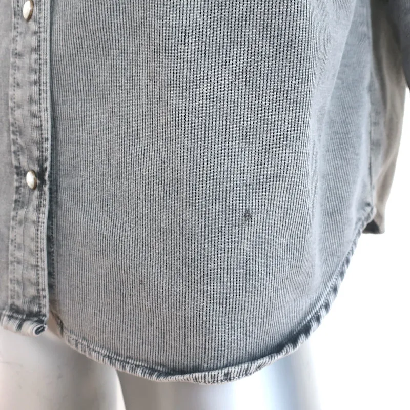 LA GRANDE Chemise Western à Bouton-Pression Gris Coton Taille 1 Haut à Manches Longues