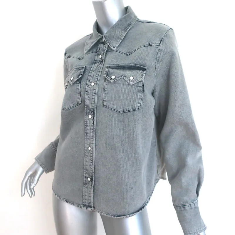 LA GRANDE Chemise Western à Bouton-Pression Gris Coton Taille 1 Haut à Manches Longues