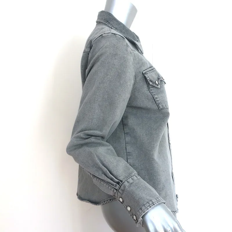 LA GRANDE Chemise Western à Bouton-Pression Gris Coton Taille 1 Haut à Manches Longues