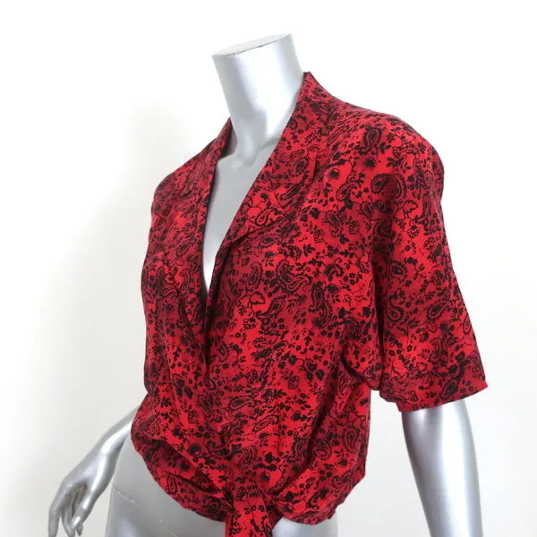 The Kooples Sport Wrap Top Imprimé Paisley Rouge Taille 2 Blouse à Manches Courtes