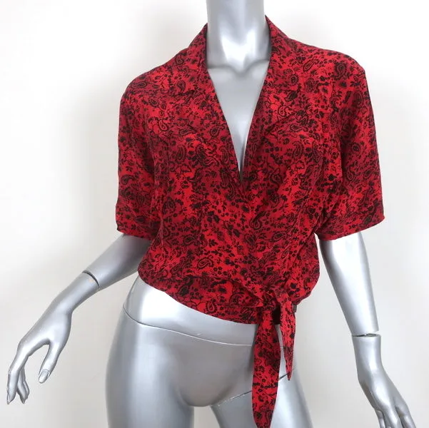 The Kooples Sport Wrap Top Imprimé Paisley Rouge Taille 2 Blouse à Manches Courtes
