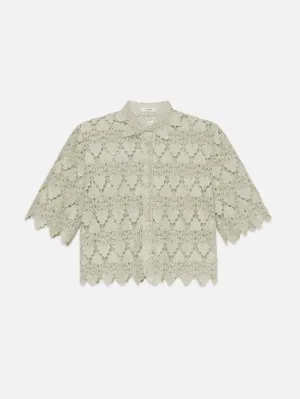 The Lace Button Up Shirt -- Soft Mint