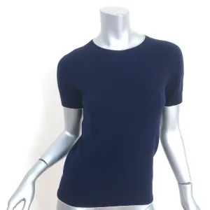The Row Short Sleeve Sweater Top Navy Piped Knit Size Small