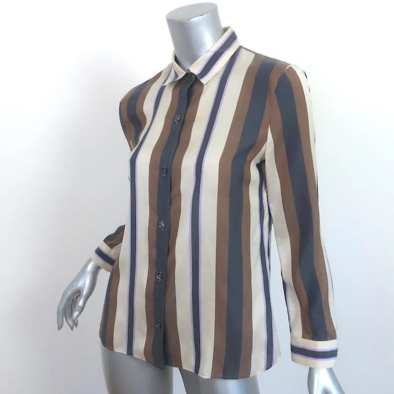 La Chemise à Rayures Jorty Marron/Crème en Soie Taille 8 Blouse à Manches Longues