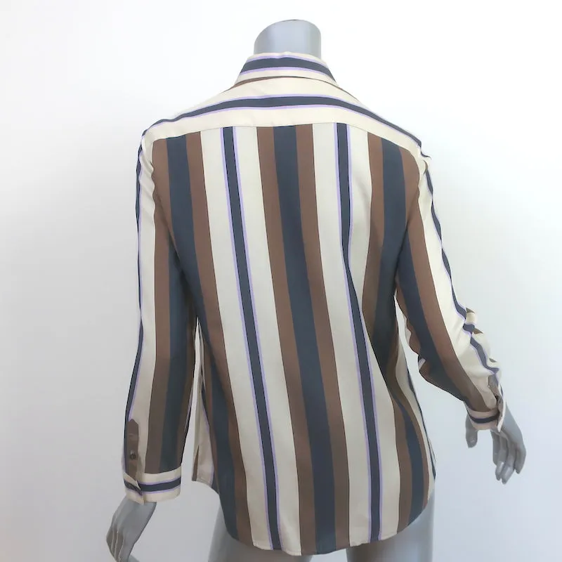 La Chemise à Rayures Jorty Marron/Crème en Soie Taille 8 Blouse à Manches Longues