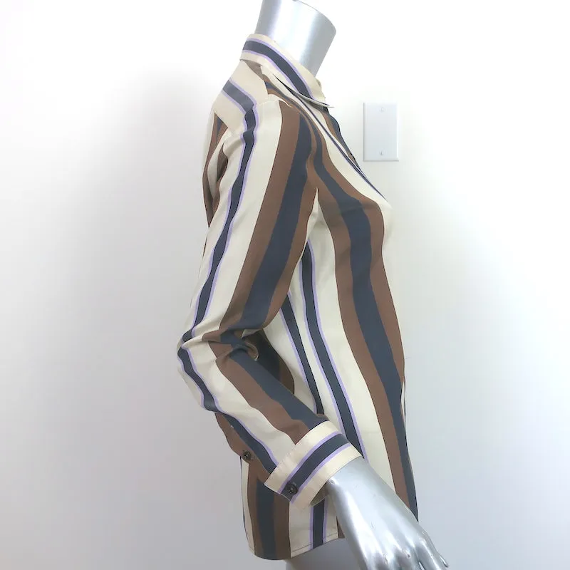 La Chemise à Rayures Jorty Marron/Crème en Soie Taille 8 Blouse à Manches Longues