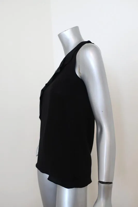 Blouse Theory Charelle Noir Soie Taille Petite Sans Manches Top Cascade