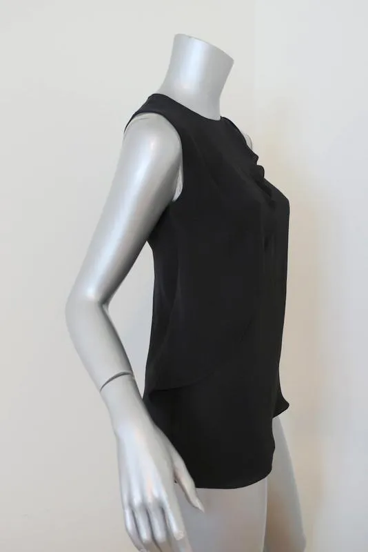 Blouse Theory Charelle Noir Soie Taille Petite Sans Manches Top Cascade