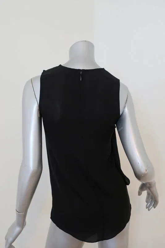 Blouse Theory Charelle Noir Soie Taille Petite Sans Manches Top Cascade