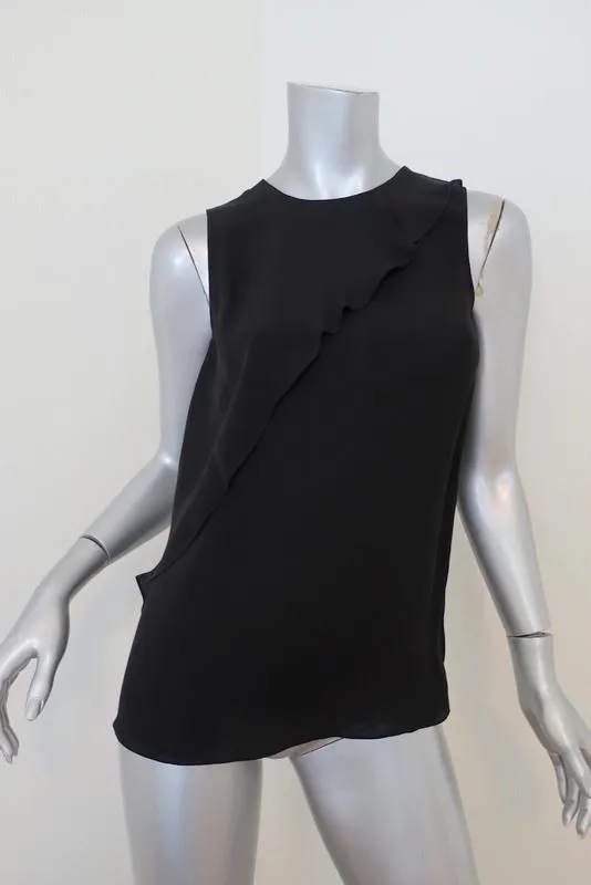Blouse Theory Charelle Noir Soie Taille Petite Sans Manches Top Cascade