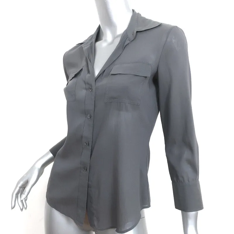 Chemise Theory à boutons Gris en coton extensible Taille Petite Haut à manches 3/4