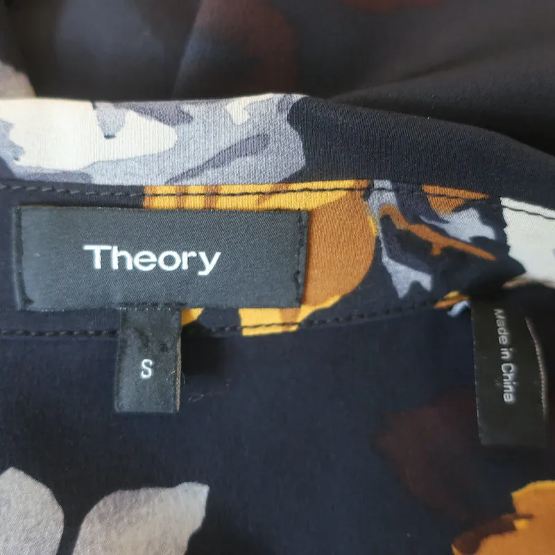 Blouse boutonnée Theory Sunaya en soie imprimée florale marine taille S manches longues