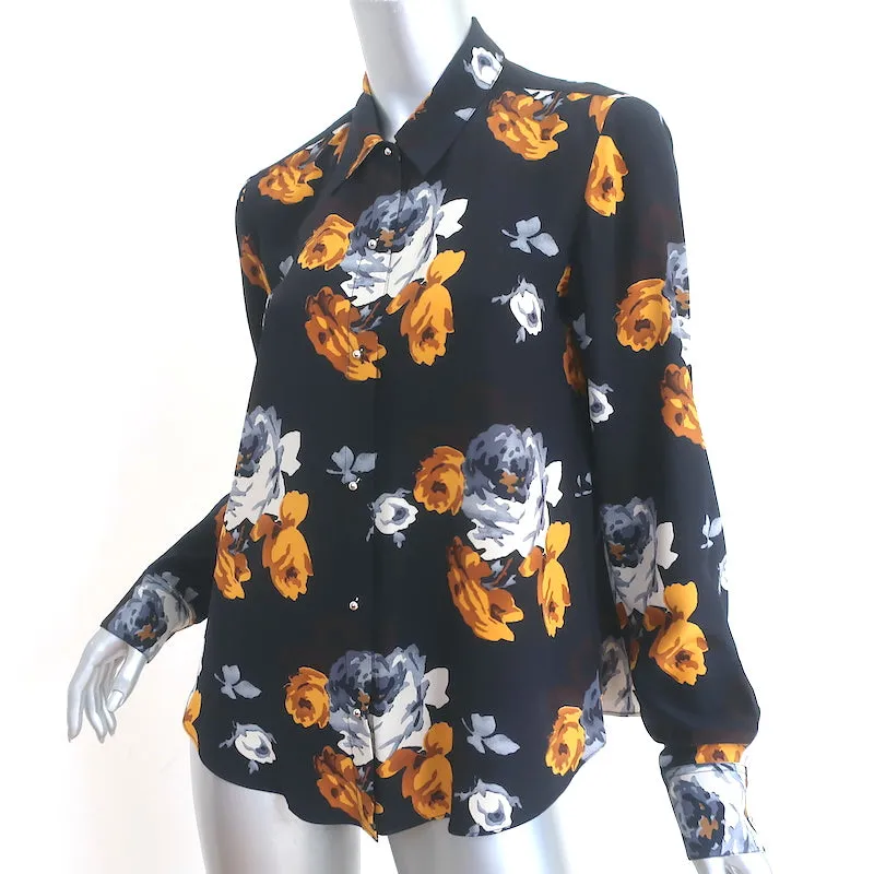 Blouse boutonnée Theory Sunaya en soie imprimée florale marine taille S manches longues