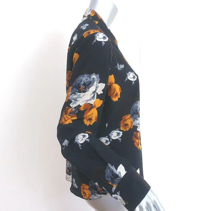 Blouse boutonnée Theory Sunaya en soie imprimée florale marine taille S manches longues