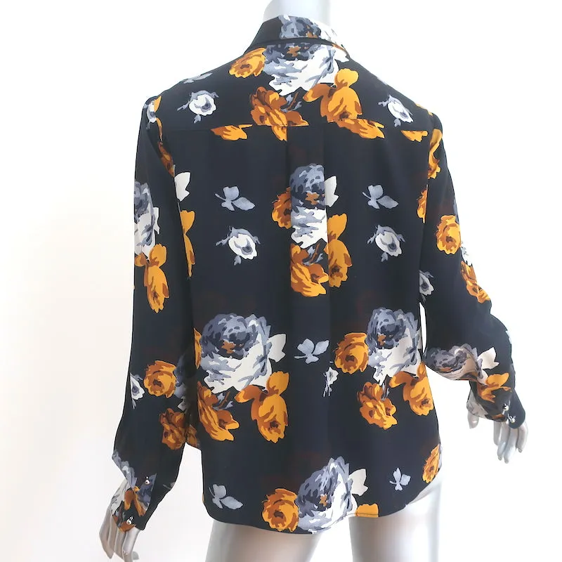Blouse boutonnée Theory Sunaya en soie imprimée florale marine taille S manches longues