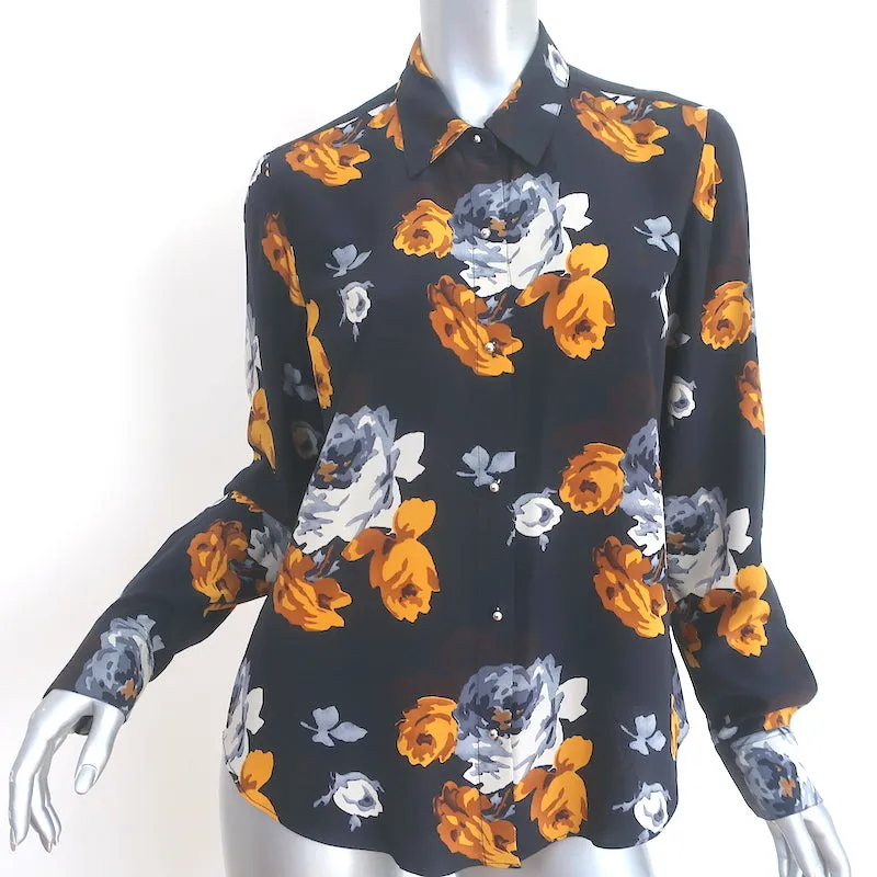 Blouse boutonnée Theory Sunaya en soie imprimée florale marine taille S manches longues