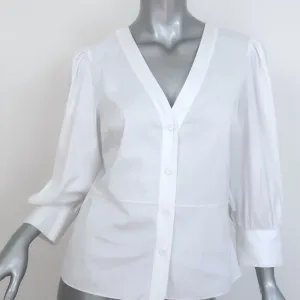 Theory Gathered Sleeve Button-Front Top White Stretch Cotton Size Small