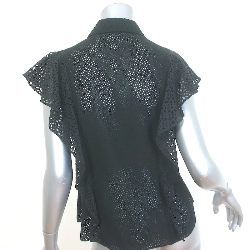 Theory Blouse Boutonnée Noire Taille Petite à Volants Brodés Œillets Nova